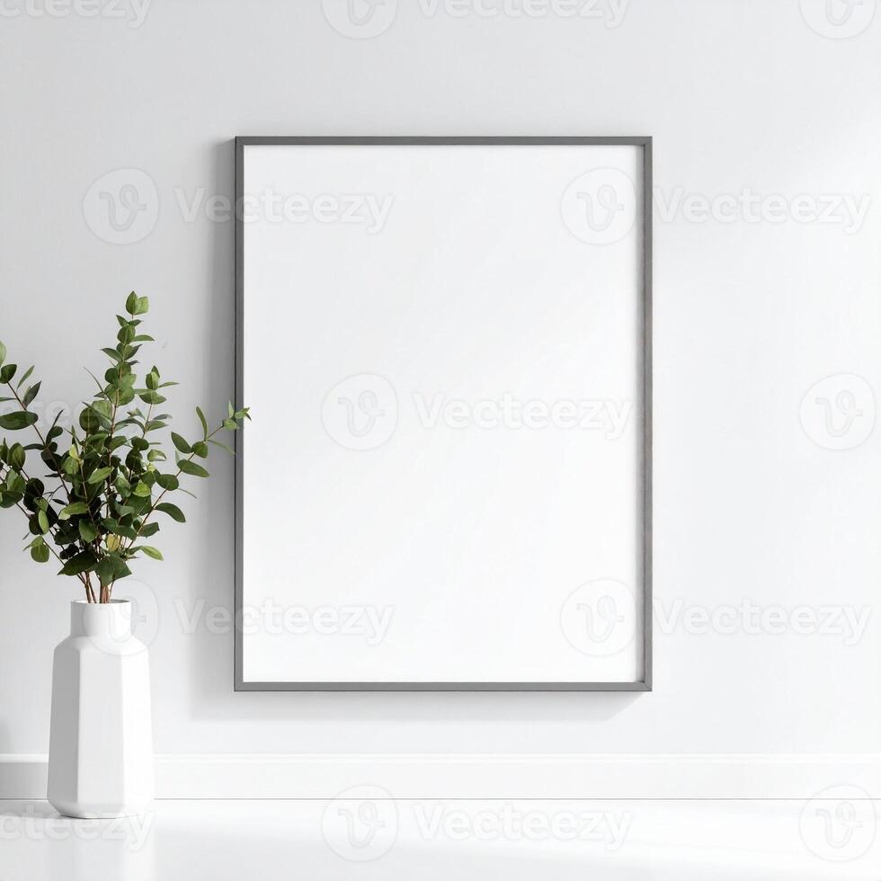 Vertical Frame Mockup with Transparent Placeholder and Shadow on Minimal Background photo
