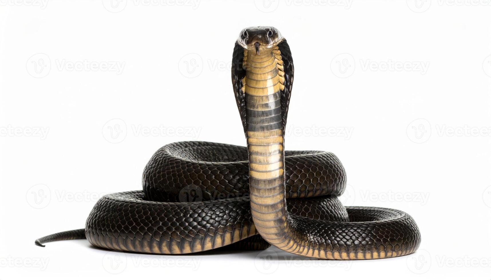White background featuring a shadowless king cobra standing alone photo