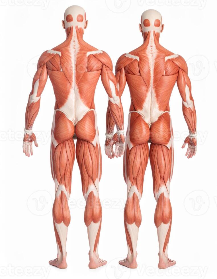 Muscle fibers in a male figure displayed against a white backdrop photo