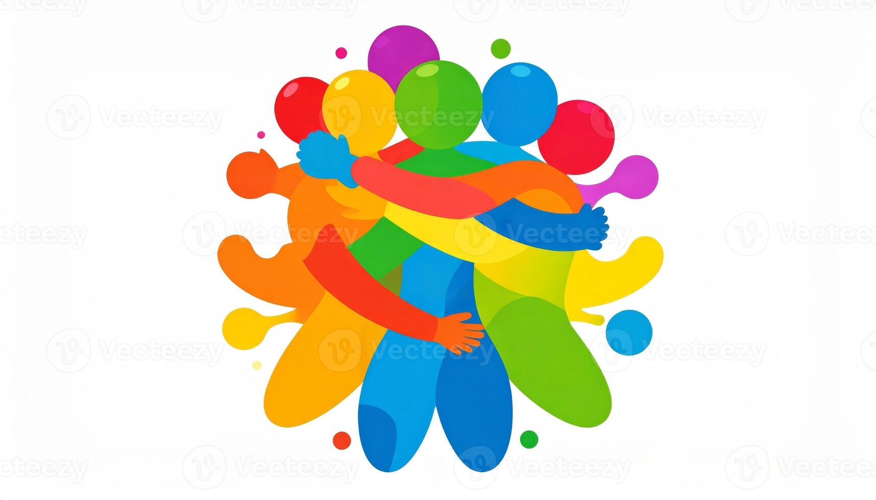 Abstract depiction of two colored figures embracing against a white backdrop photo