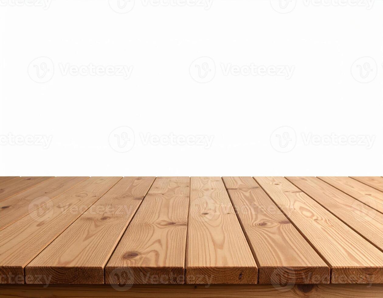 Wooden tabletop display on a white backdrop, a natural wood surface mock-up for presentations photo