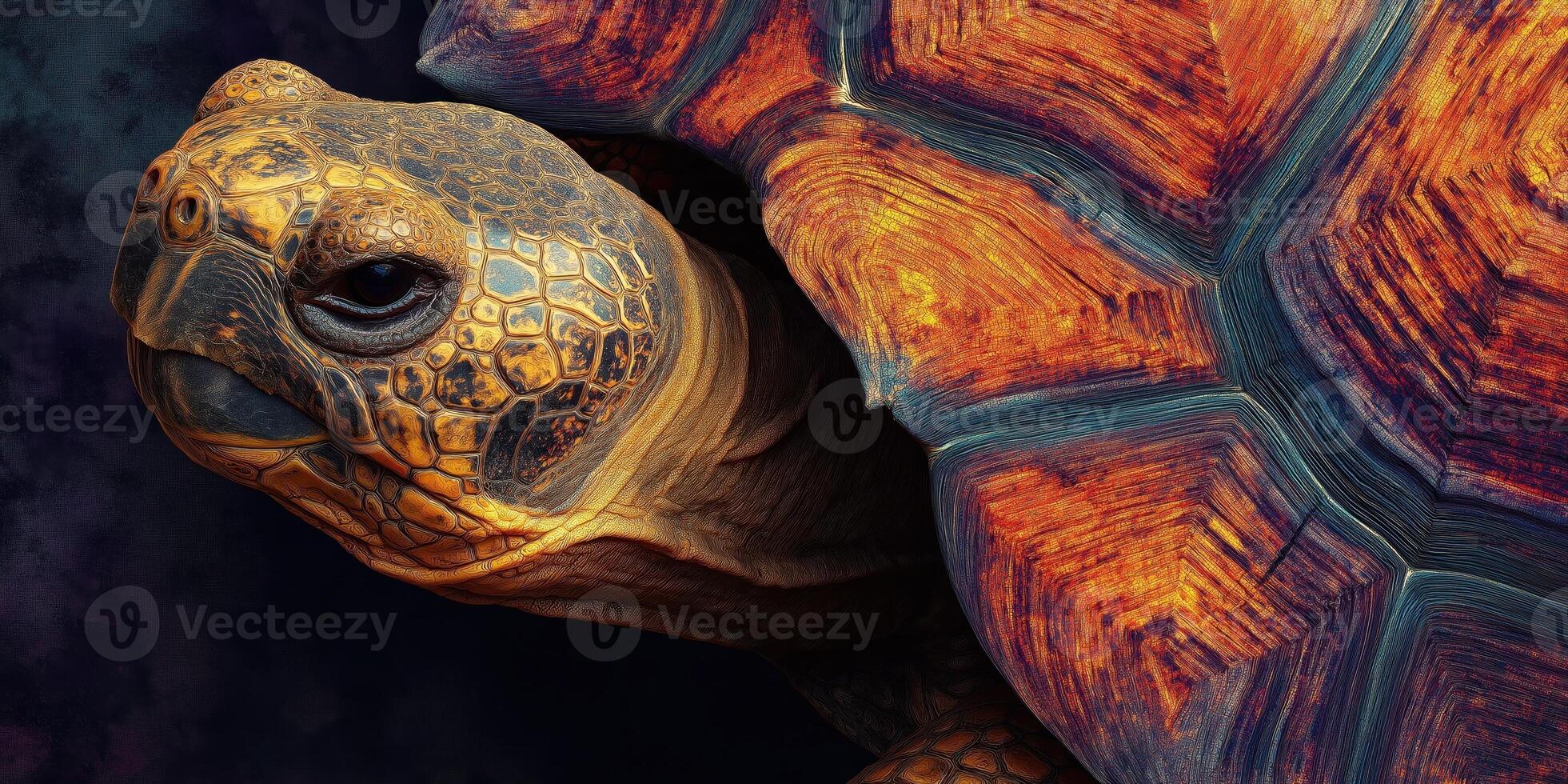 Digital mosaic artwork featuring a reptile with realistic eyes and stylized segmented patterns throughout the shell. photo