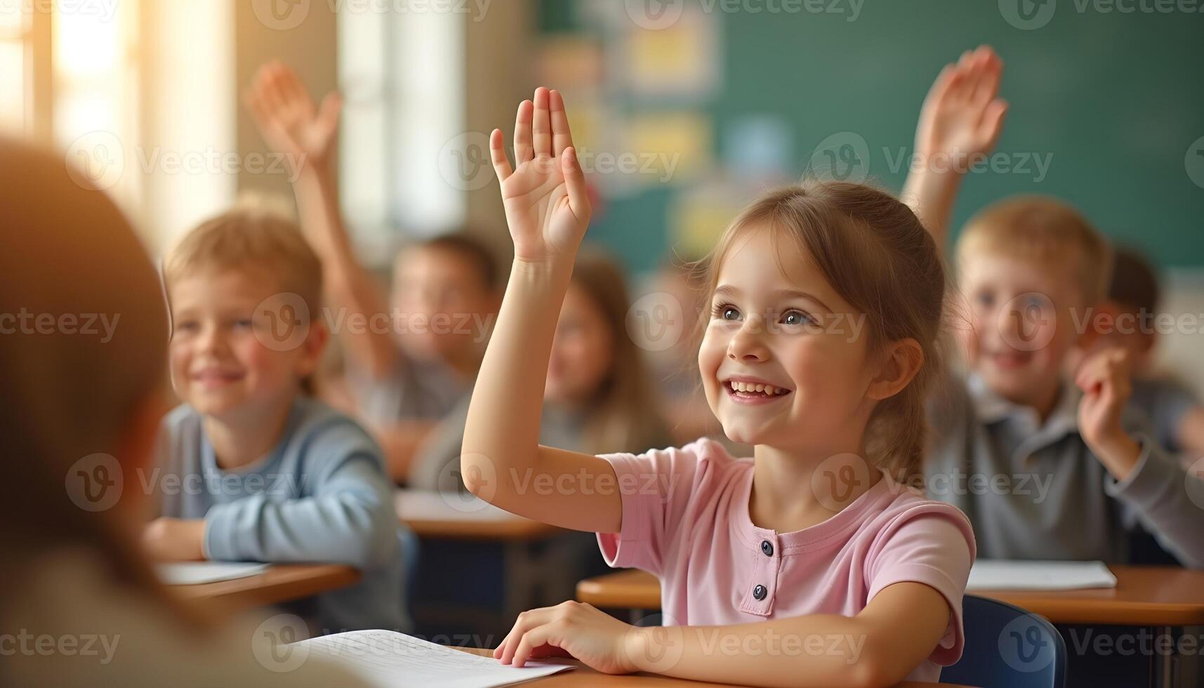 Classroom Engagement Kids Raising Hands Learning Growing photo