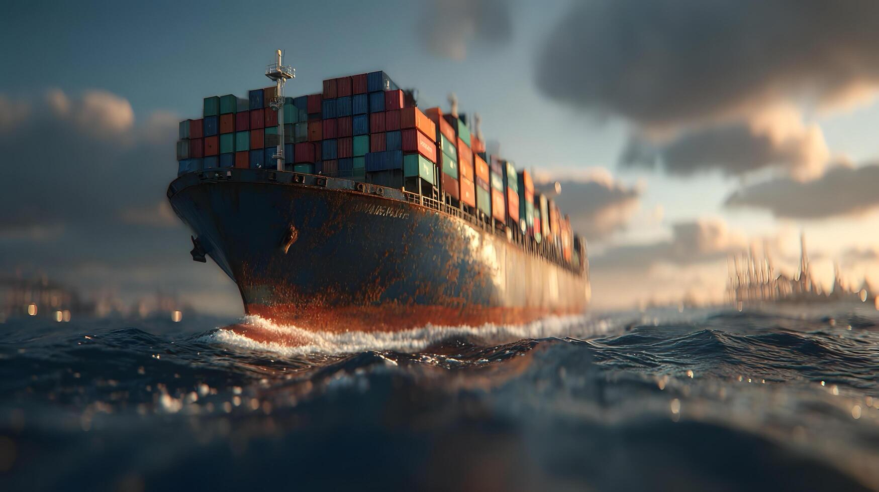 A container ship is sailing through the ocean photo
