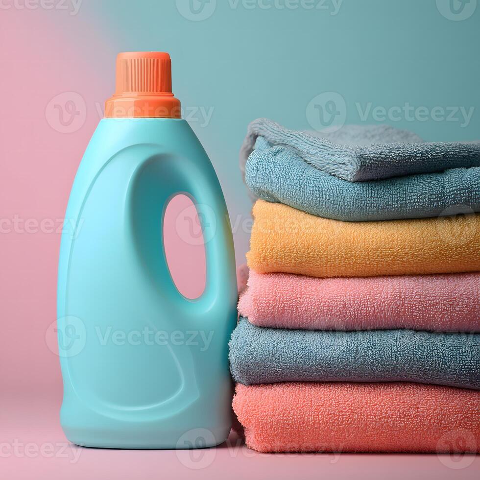Tidy Laundry Scene - Detergent and Neatly Folded Towels in Soft Light photo