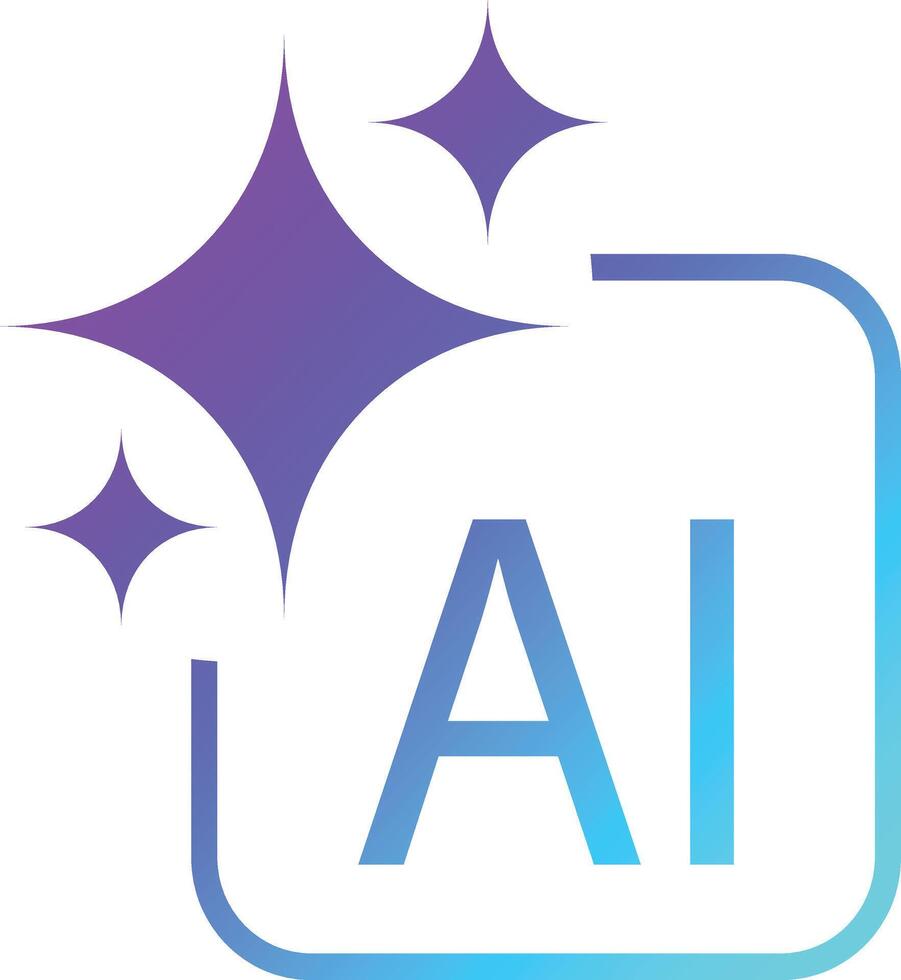 AI logo icon with star and square icons. Artificial intelligence and Machine learning sign. Tools for generate from the text. vector