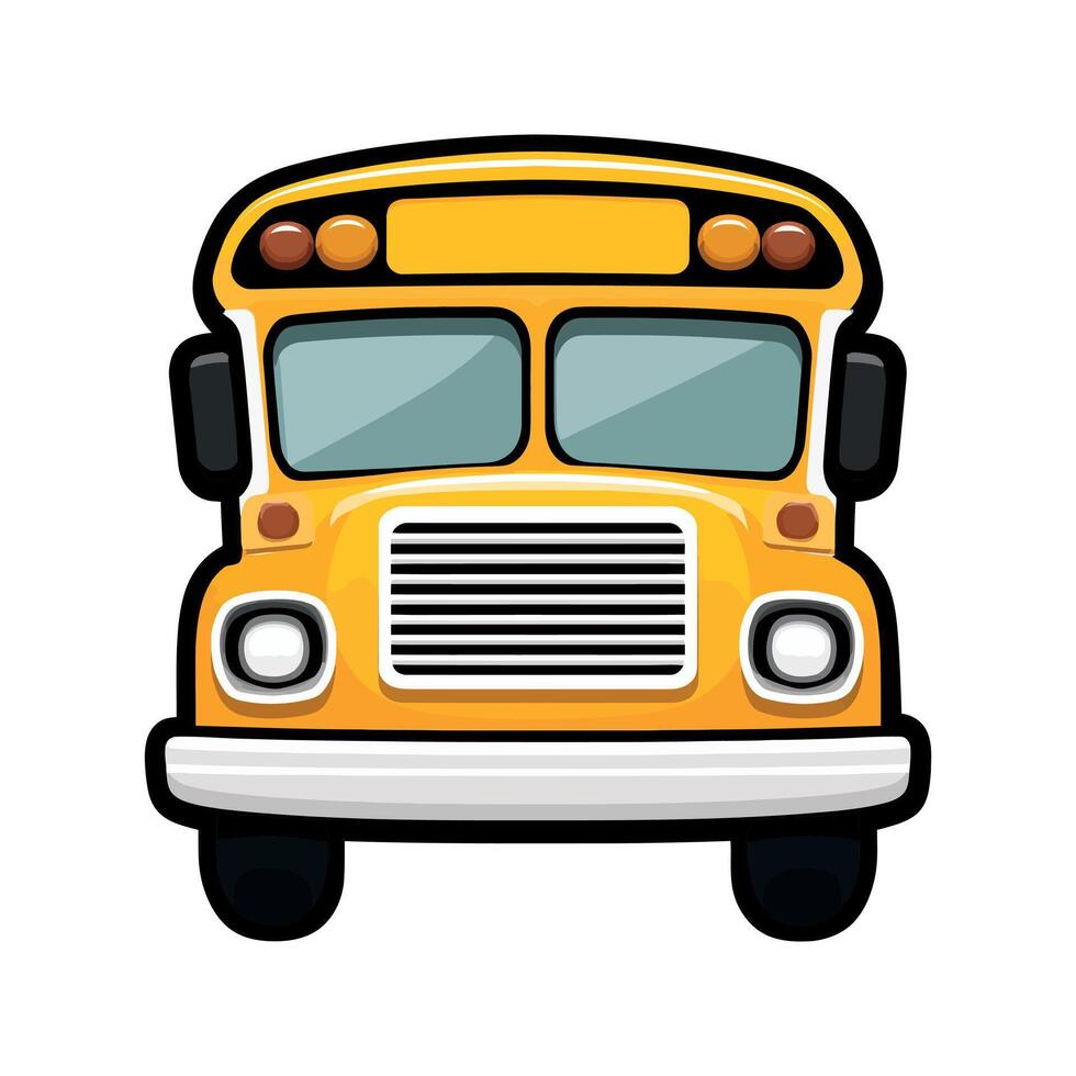 yellow school bus icon with windows and lights in flat cartoon vector