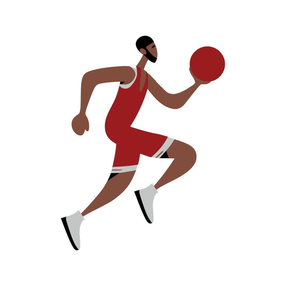 basketball clipart player in red uniform running with ball minimal flat vector