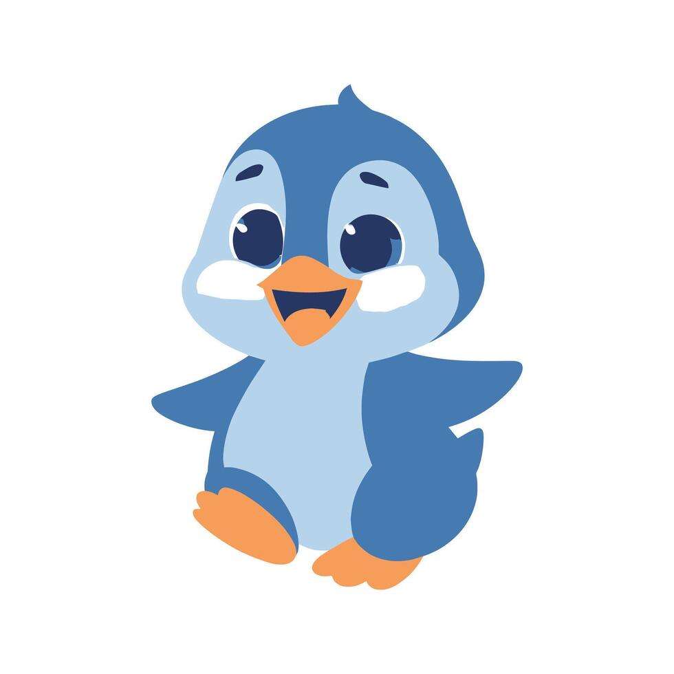 penguin clipart blue happy penguin with raised wing and open smiling mouth vector