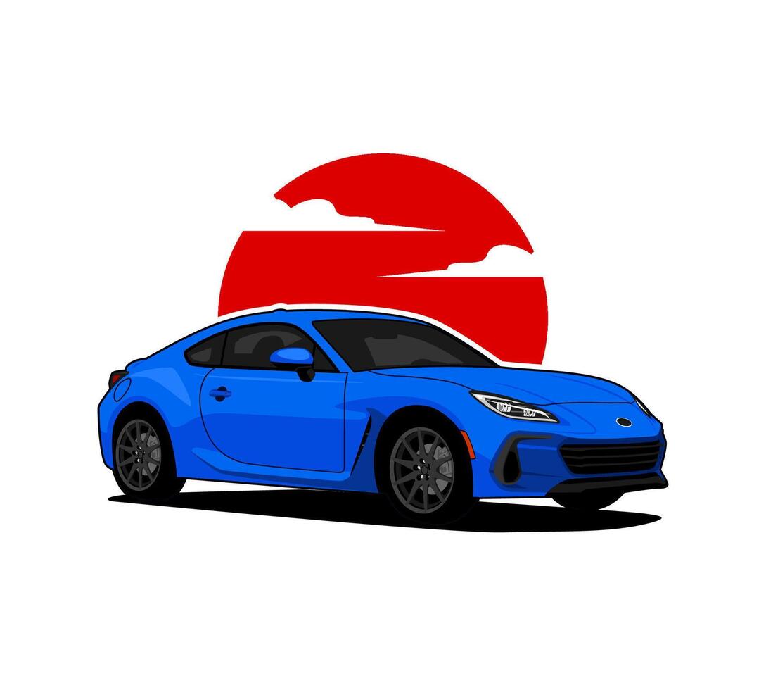 Blue car illustration with sunset background vector