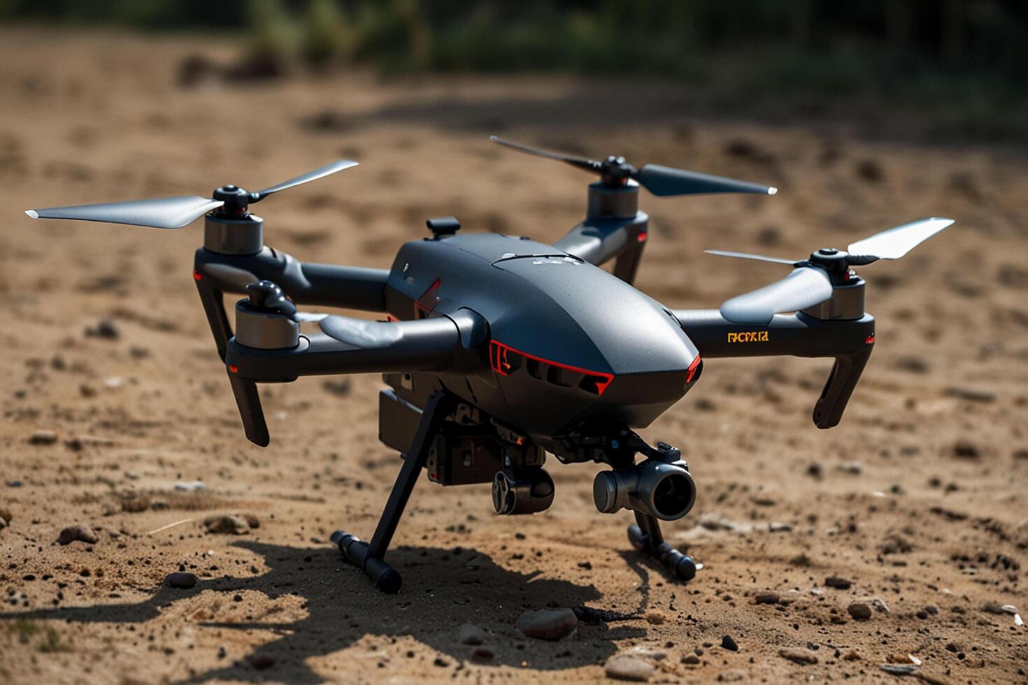 A black drone is sitting on the ground photo