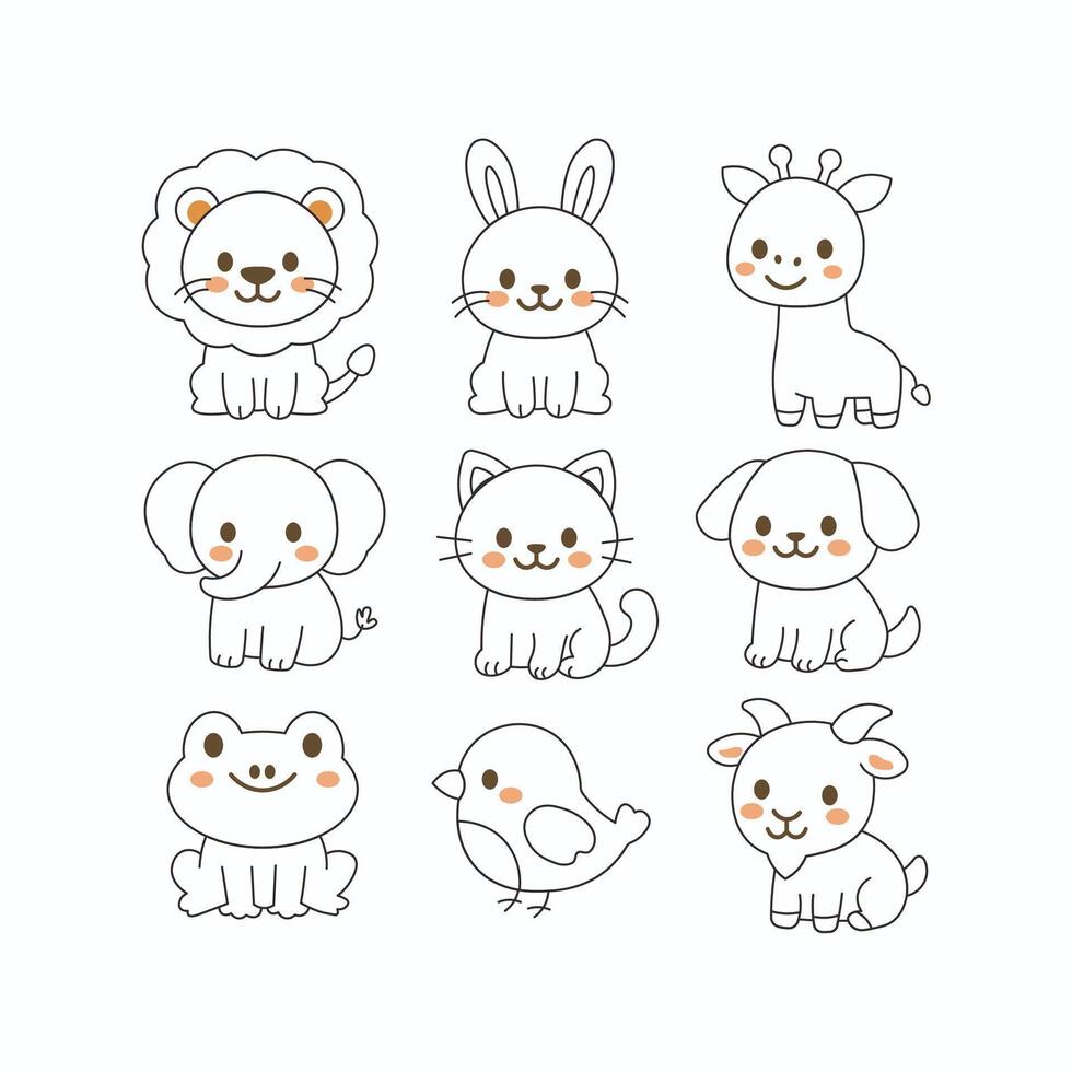 Cute animals outline collection vector