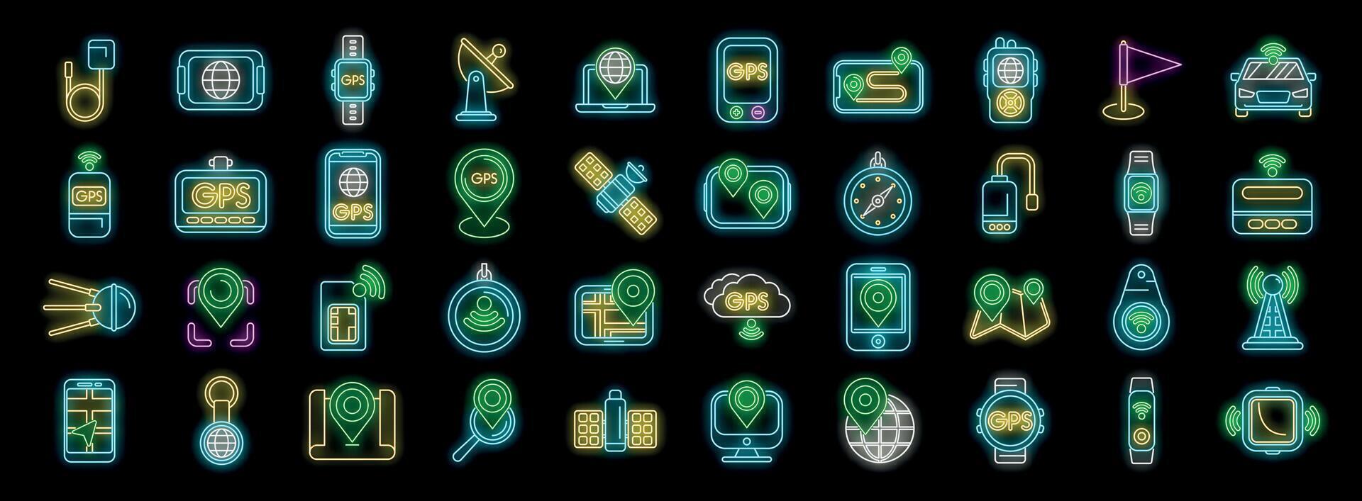 Gps navigation system tracking location devices showing global positioning system technology in neon style vector