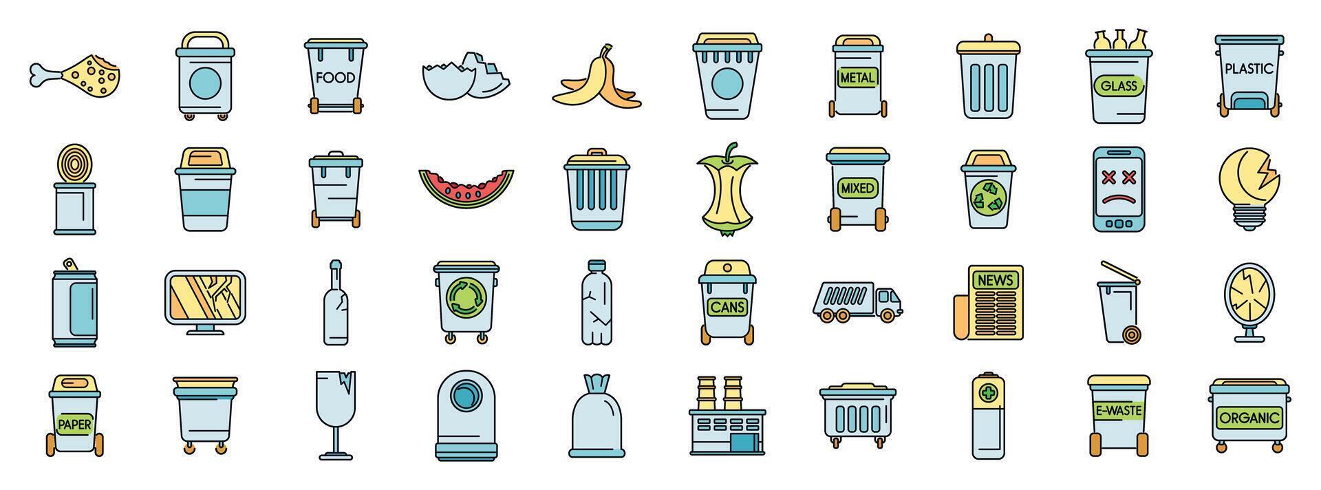 Different colored garbage icons showing waste sorting and recycling process vector