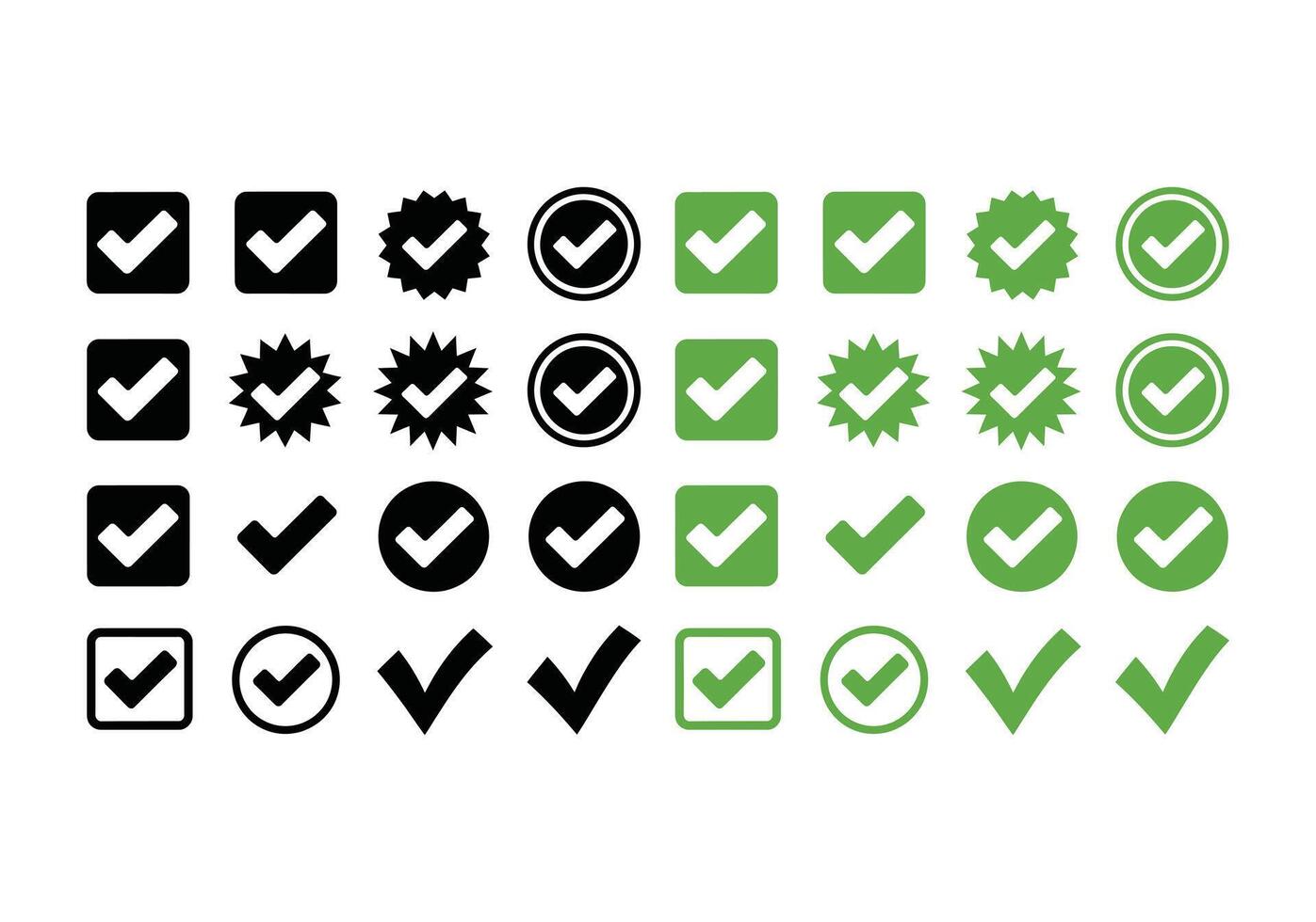 A collection of black and green check mark icons on a white background vector