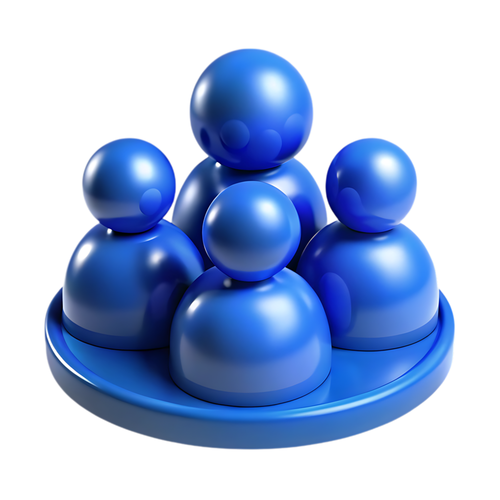 3d icon of a stylized 3d render of a blue group of people figures, isolated on a transparent background, symbolizing community and teamwork png