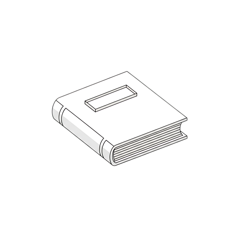 3d icon of a simple line drawing of a closed book with a blank rectangle on its cover, isolated on a transparent background png