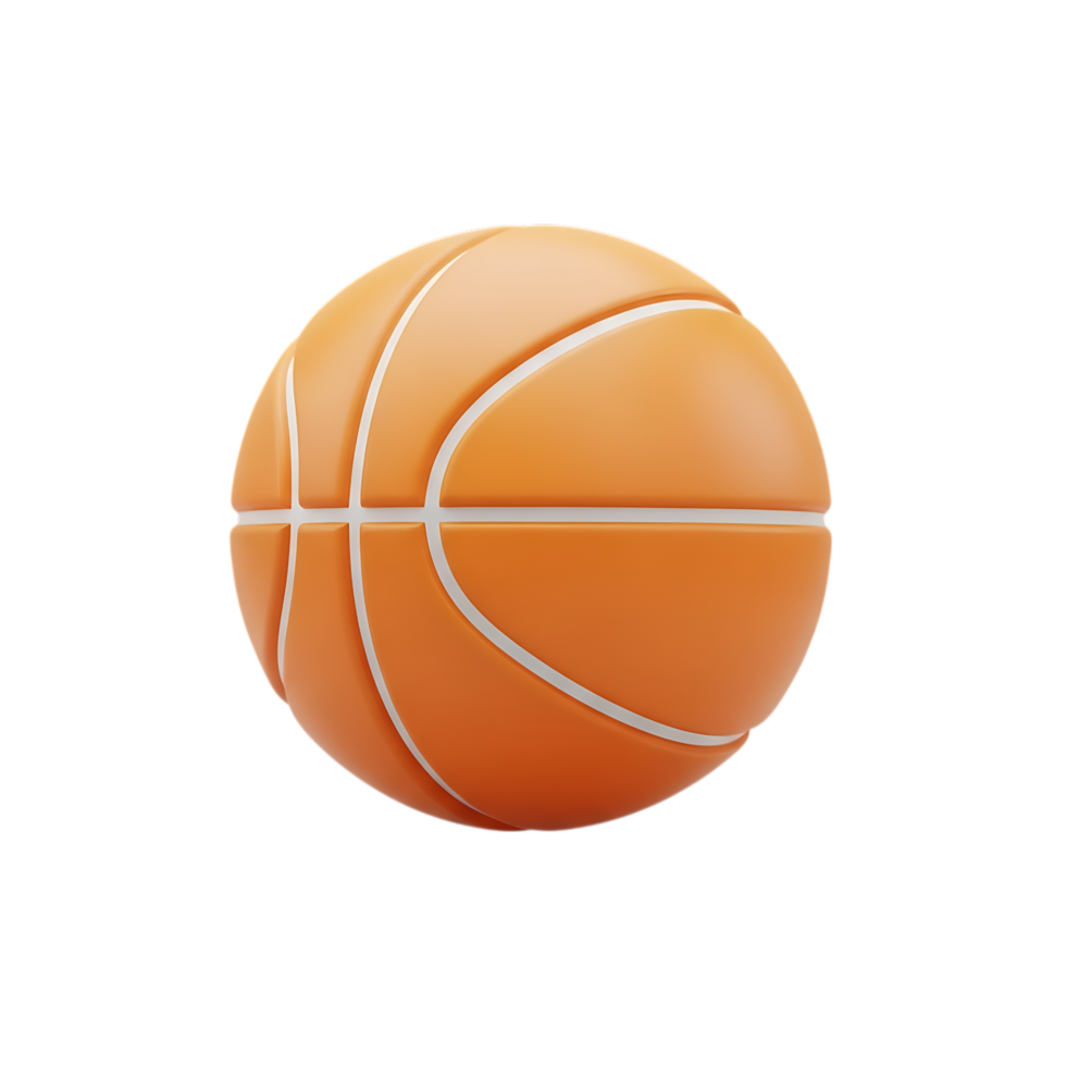 3d icon of a 3d rendered basketball with white lines, isolated on a transparent background png