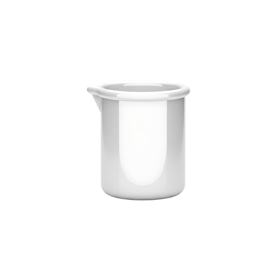 3d icon of a clean, empty laboratory beaker with a spout, isolated on a plain transparent background png