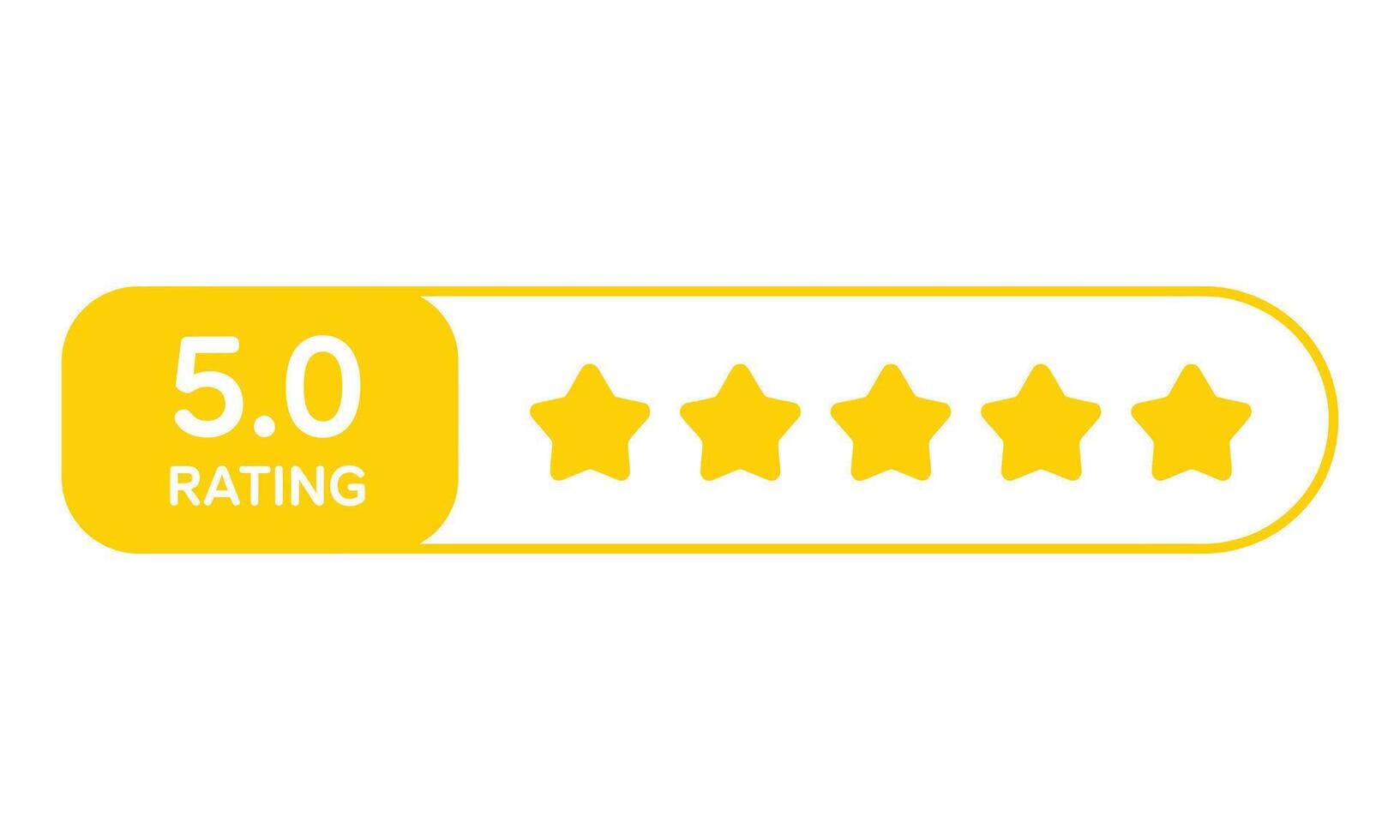 Gold Five Stars Rating Icon, 5.0 Text, Rounded Shape, White Background vector