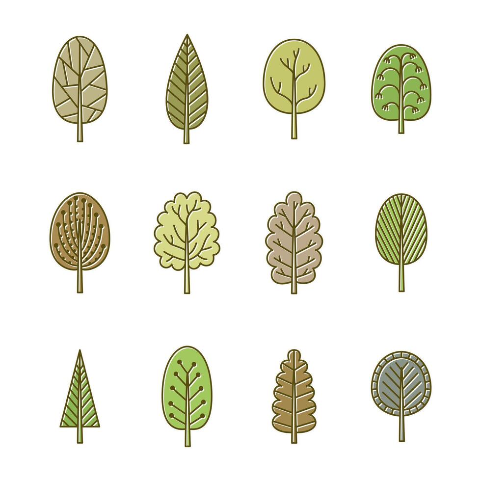 Set of trees in spring soft colors. vector