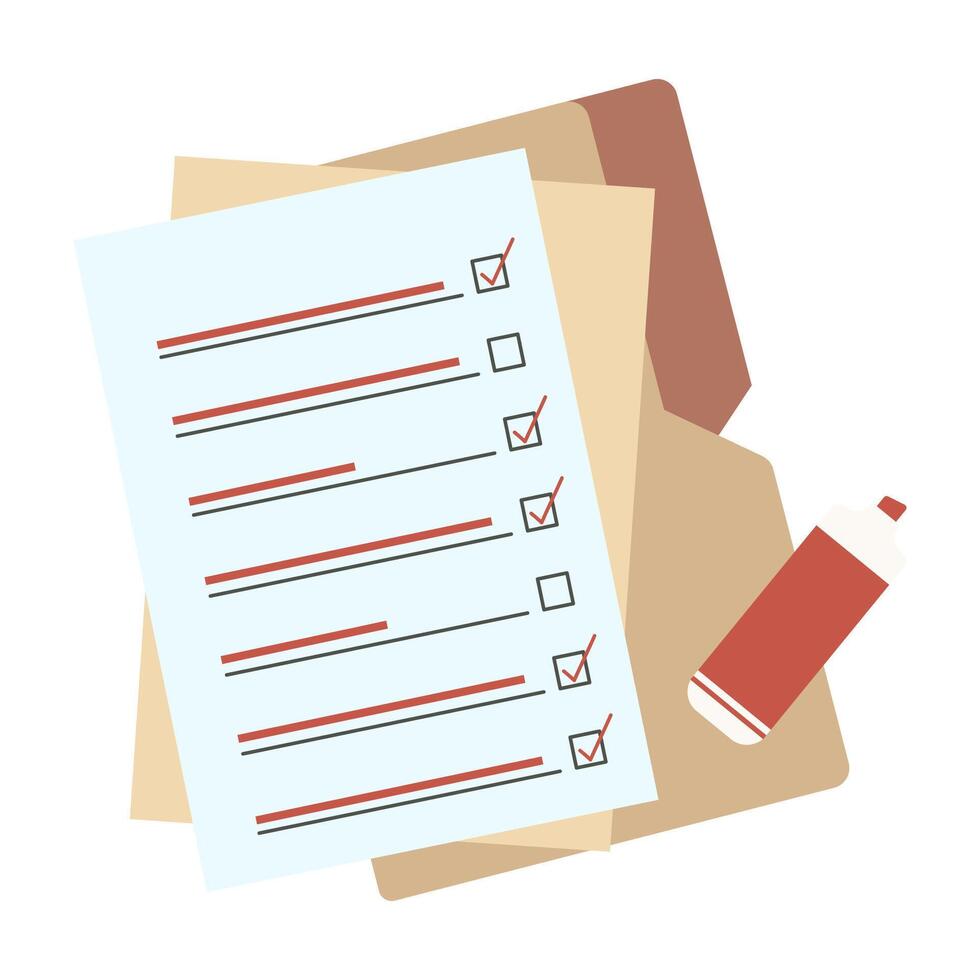 Organized task list and daily schedule on clean paper. Neatly arranged office supplies create a productive workspace atmosphere. vector