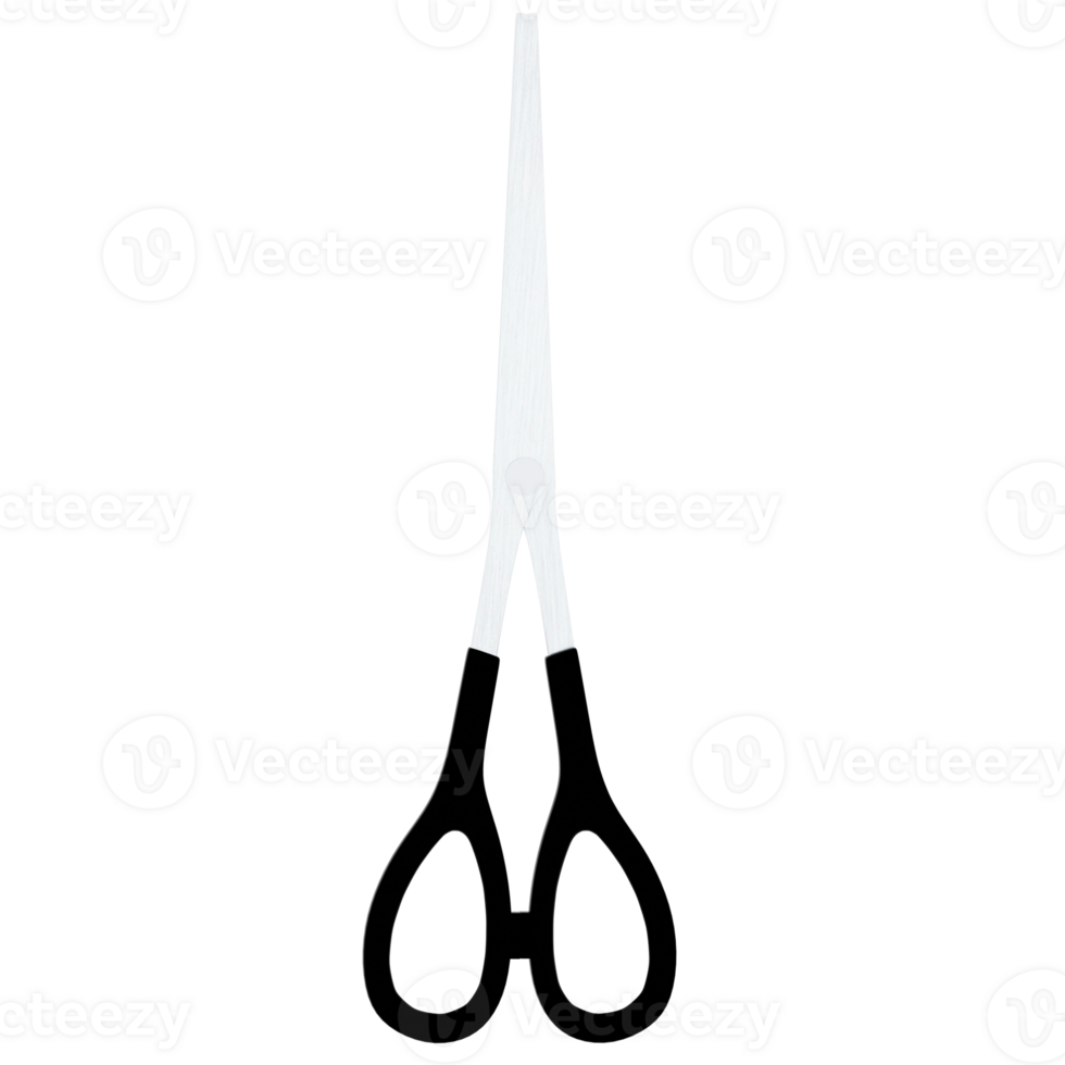 Render scissors with black plastic handles with transparent background png