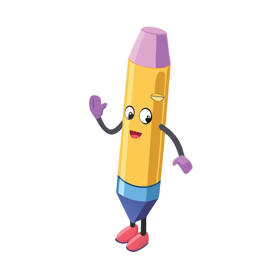 Cartoon pencil character waving hello on transparent background for design use vector