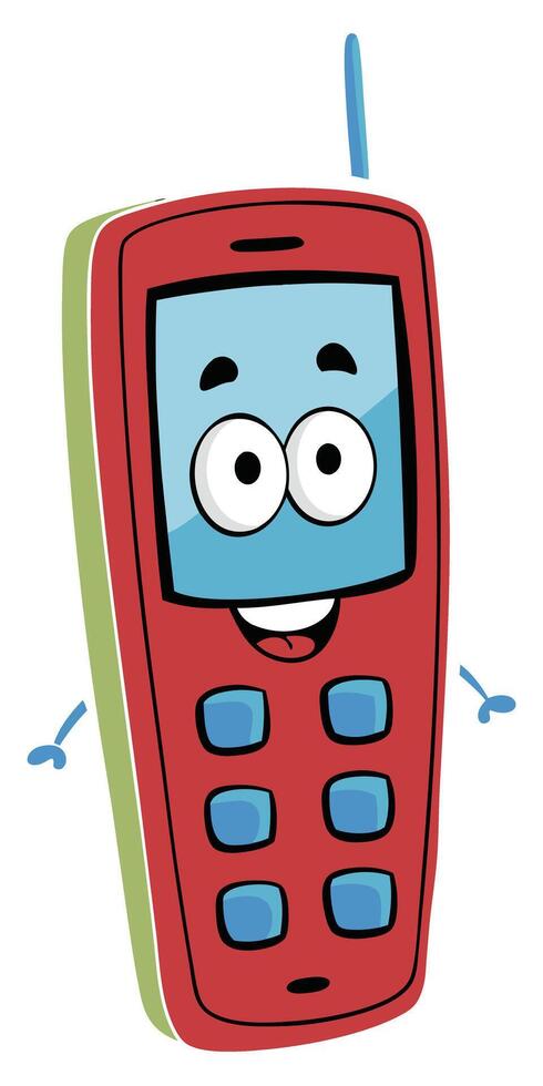 Cartoon mobile phone character smiling with arms on transparent background vector