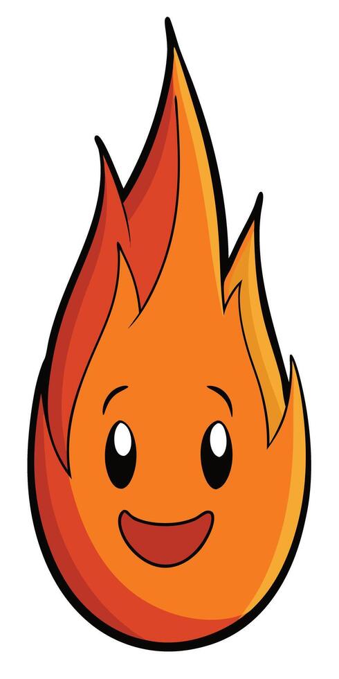 Cute cartoon flame with eyes and transparent background design element vector