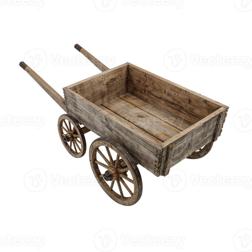 Rustic wooden cart offering a glimpse into the past era, isolated transparent background png