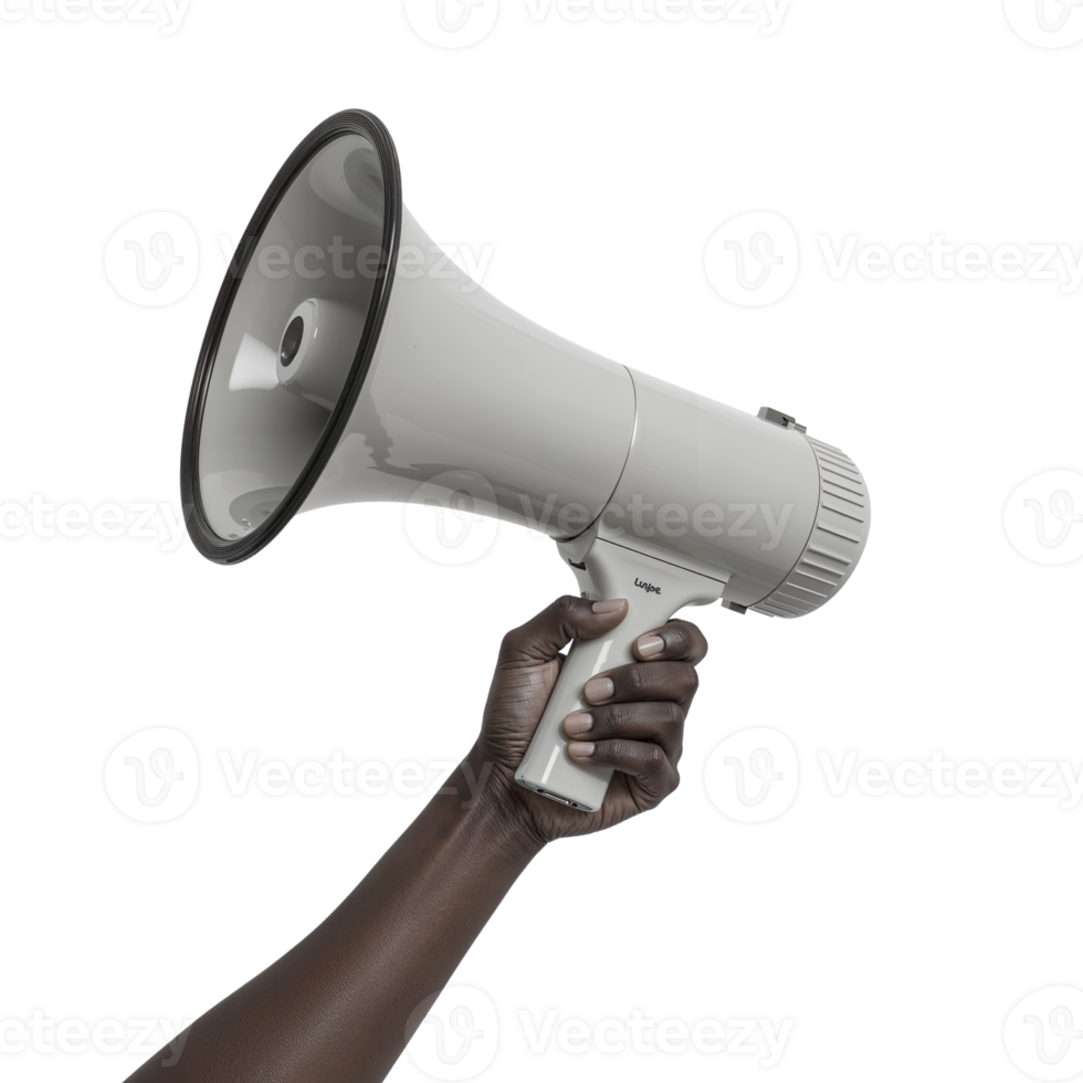Elevating communication a human hand firmly grasps a megaphone ready to project messages with png