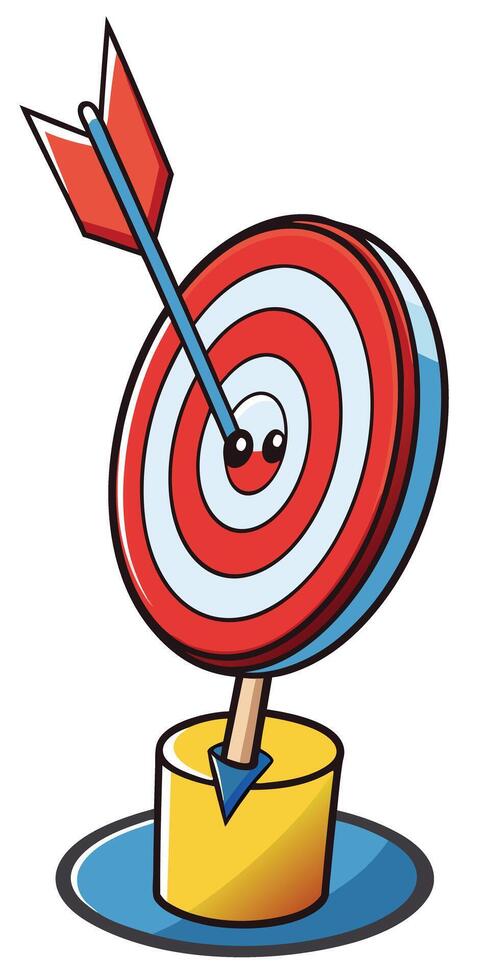 Cartoon Target with Arrow and Face on Transparent Background vector