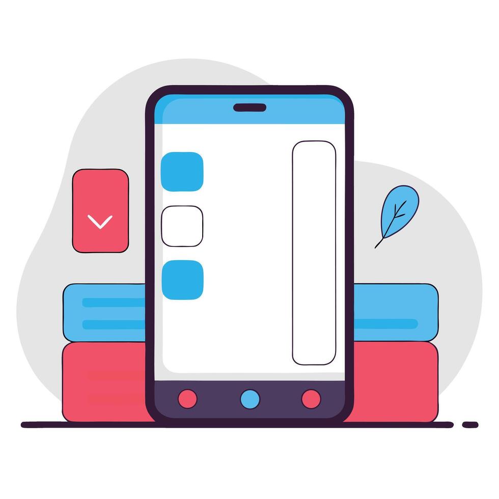 Stylized smartphone interface with app elements on transparent background vector