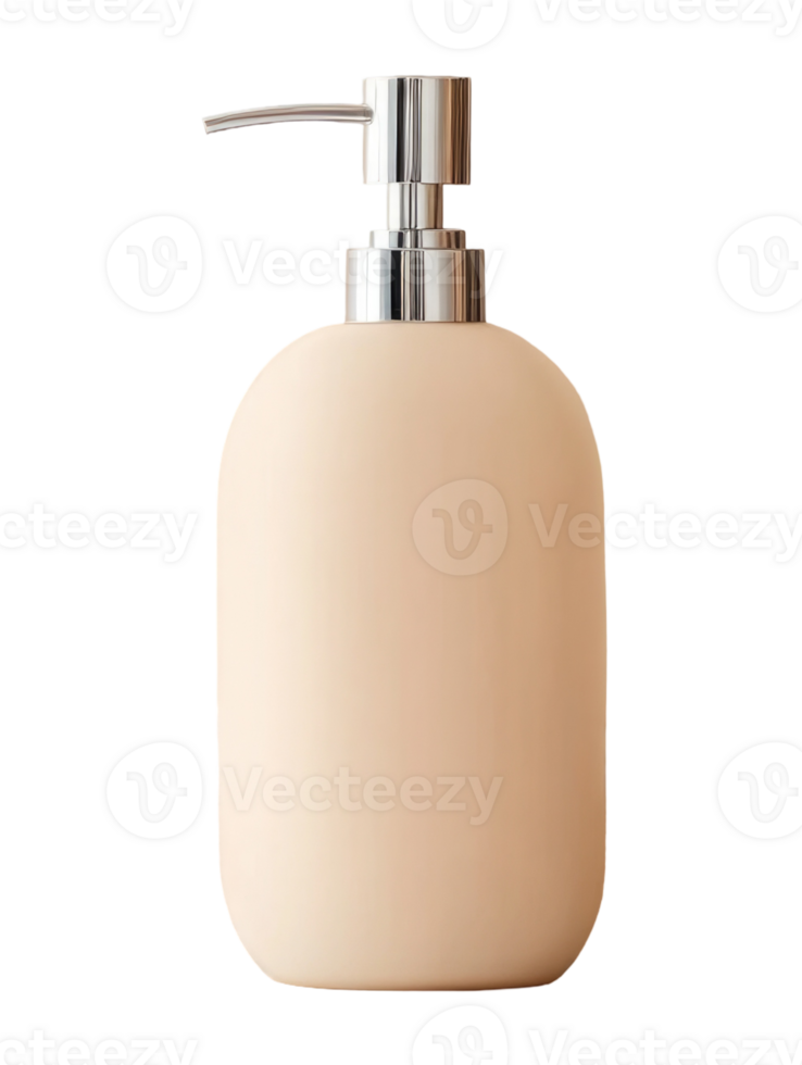 Soft beige dispenser bottle for lotion or liquid soap on a plain background png