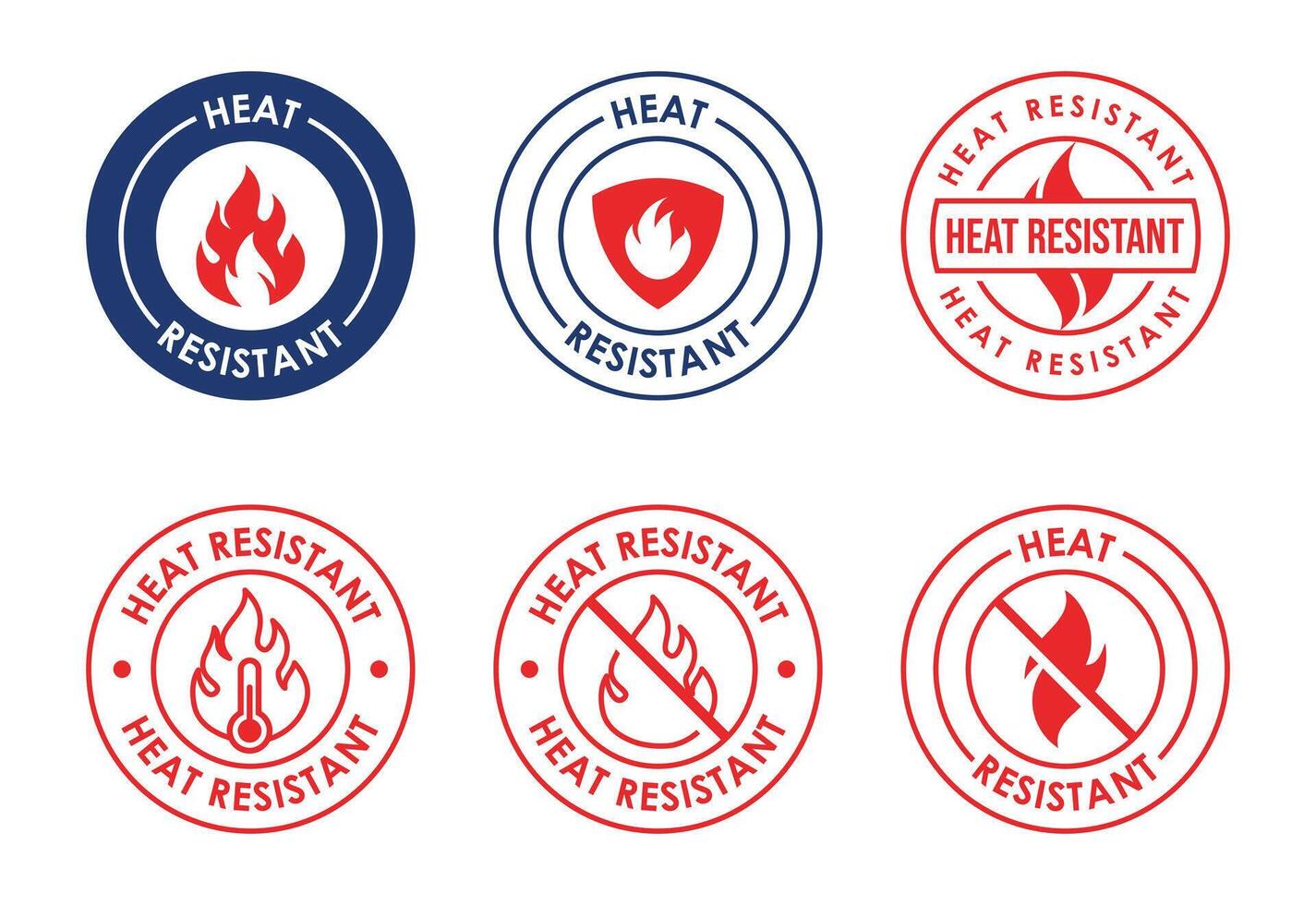 Collection of Heat Resistant Graphic Symbols Depicting Fire Protection and Temperature Safety for Product Labeling and Material Durability Standards vector