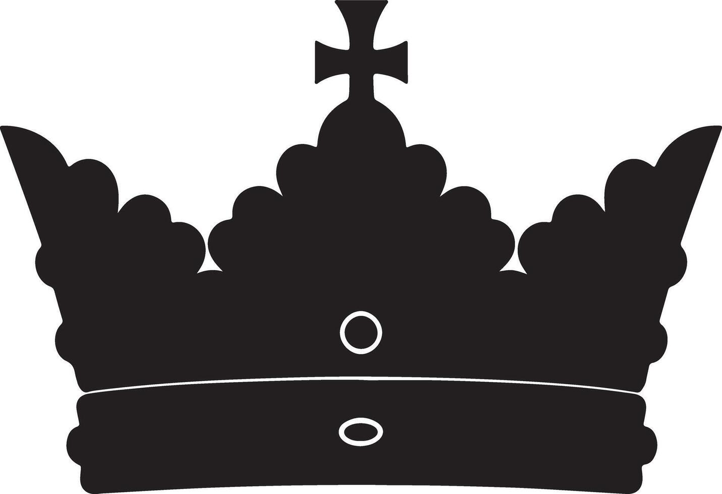 silhouette of a classic medieval king's crown with pointed tips and a cross, on white background vector