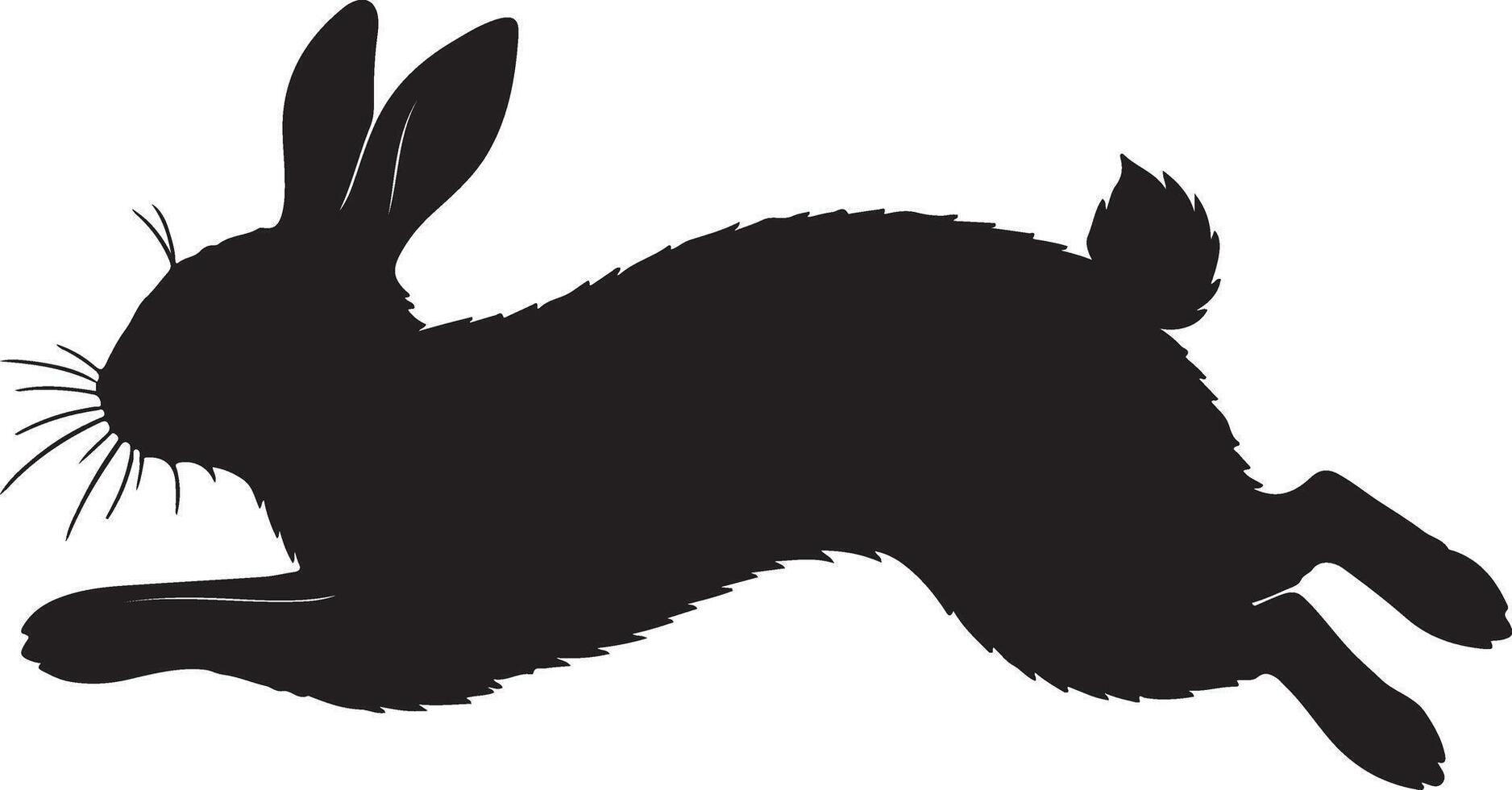 Easter bunny in a mid-hop pose with ears trailing, silhouette on white background vector
