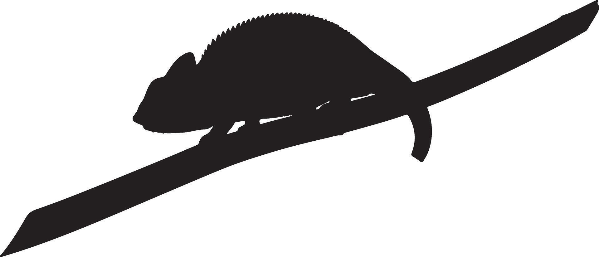 Silhouette of a chameleon with outstretched legs, crawling downward on white background vector