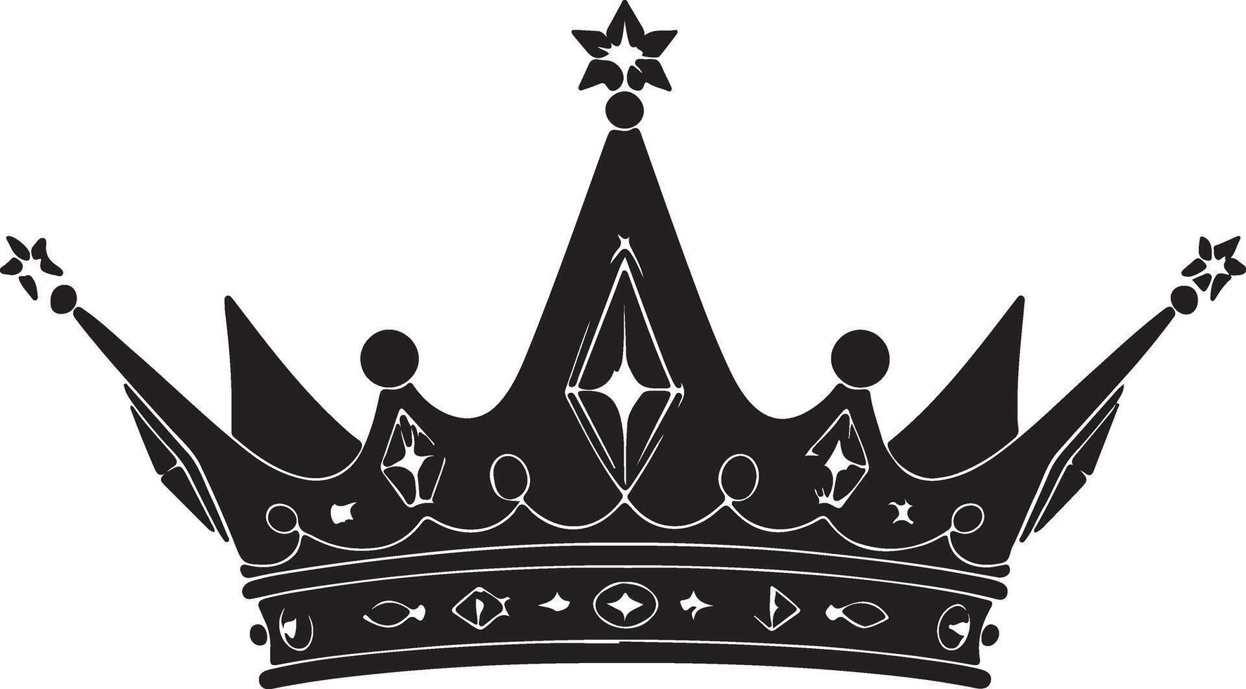 Decorative king crown icon silhouette with stars and gems design on white background vector