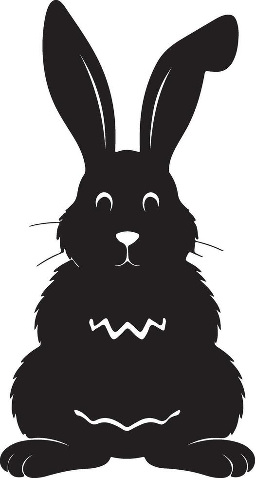 Easter bunny silhouette with large ears and an egg in its lap on white background vector