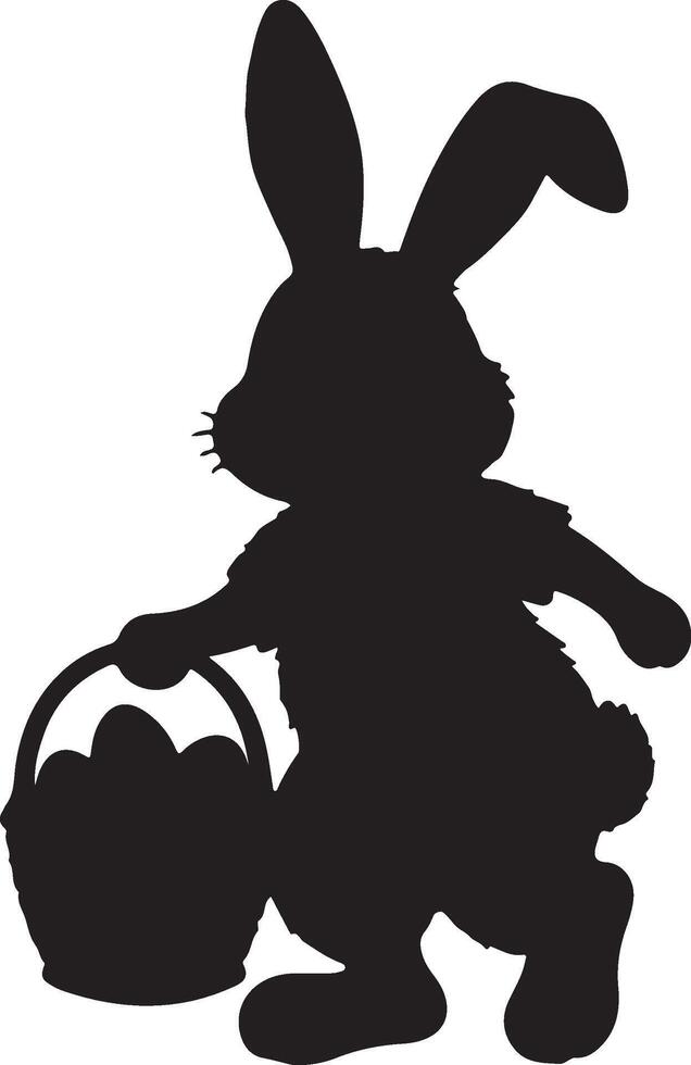 silhouette of an Easter bunny carrying a basket of eggs, on a plain white background. vector