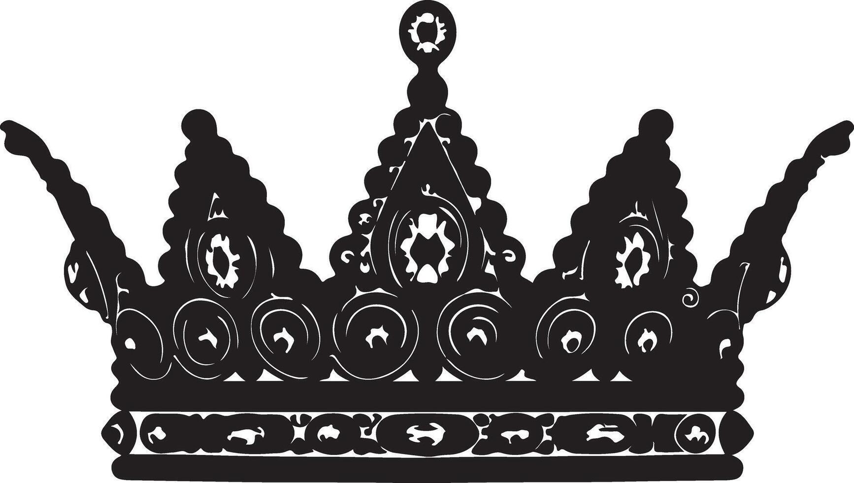 Royal crown silhouette with large circular gems and tall spikes, design on white background vector