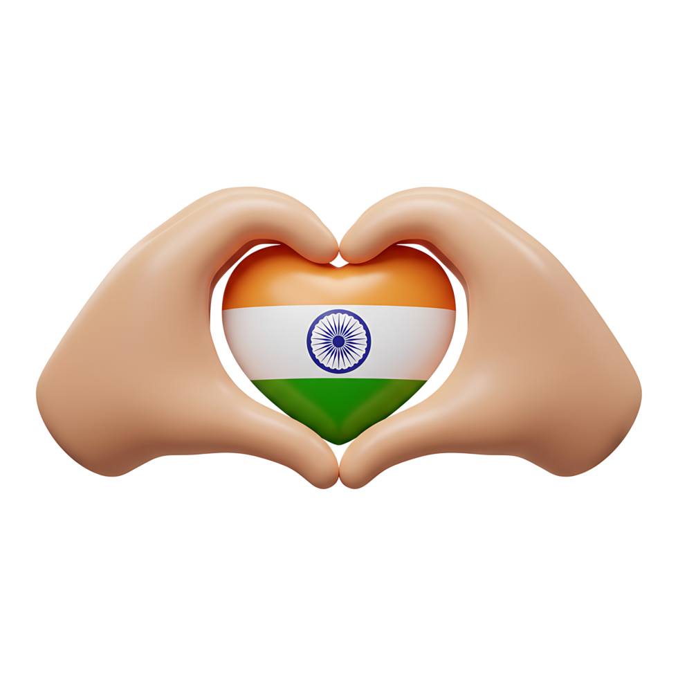 Heartfelt Indian Flag A 3D Render of Hands Forming a Heart Shape Around the Indian Tricolor png