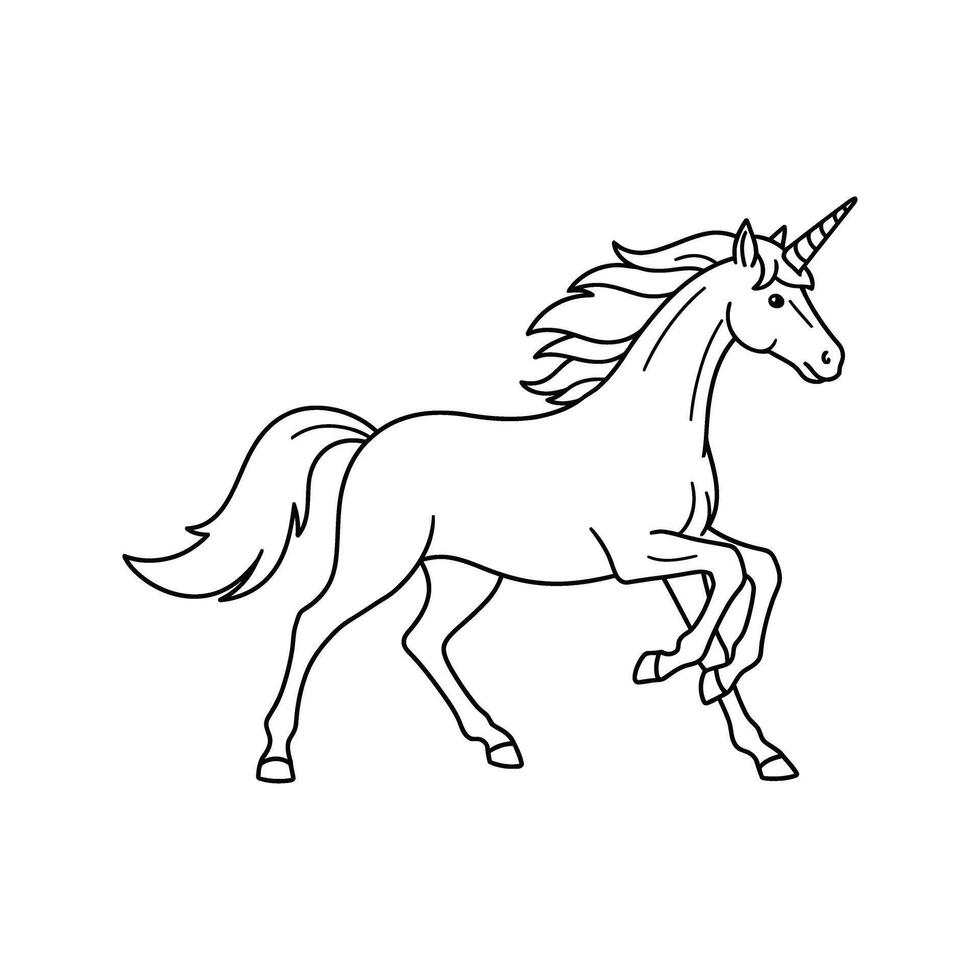 Line art drawing of a galloping unicorn magical creature mythical horse fairytale illustration graphic vector