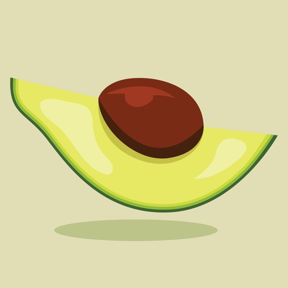 A vibrant, stylized illustration of a sliced avocado, showcasing its green flesh and brown seed, floating against a light background. vector