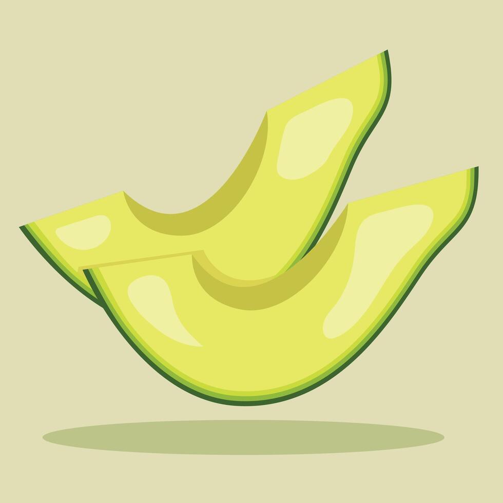 Two avocado slices are depicted in a cartoon style, stacked slightly offset against a light background with a subtle shadow. vector