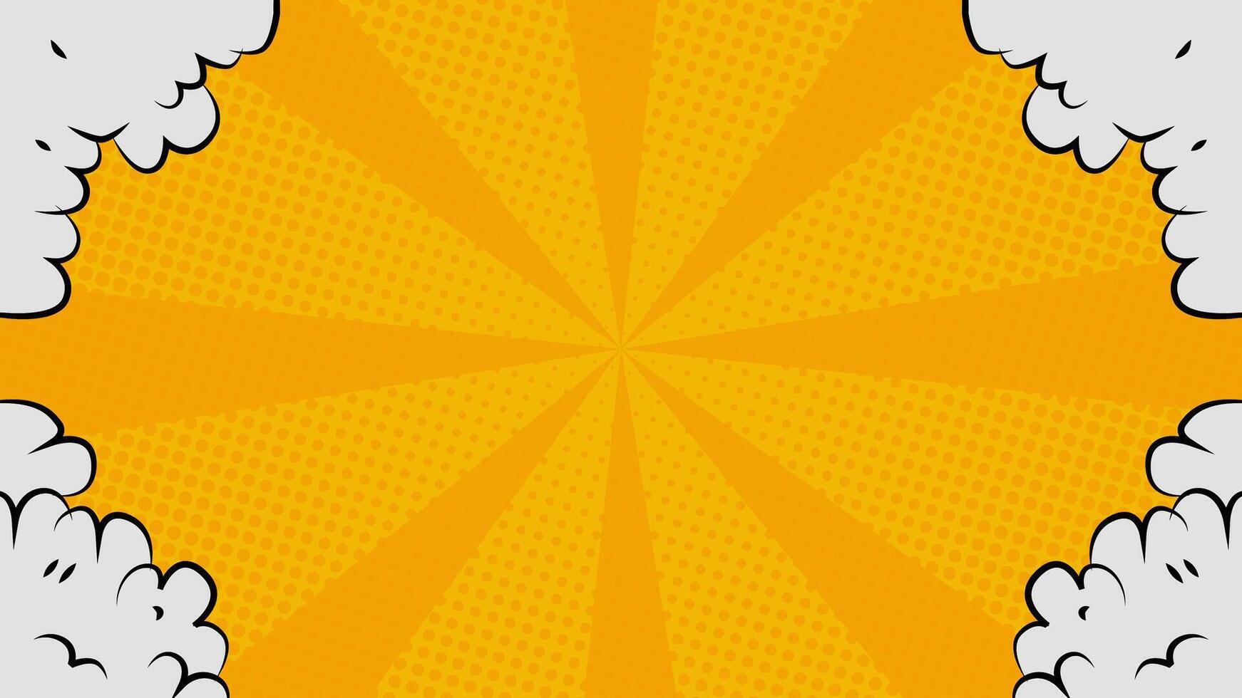 Comic background of sunlight and clouds in yellow colors. Suitable for comics, prints, posters, etc. vector