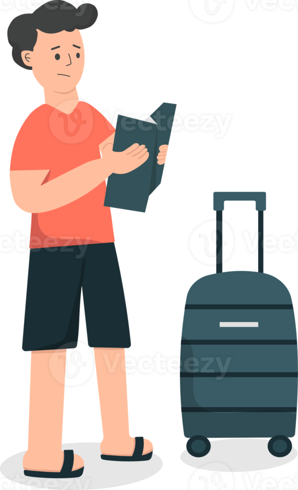 Traveler Lost with Suitcase and Guidebook png