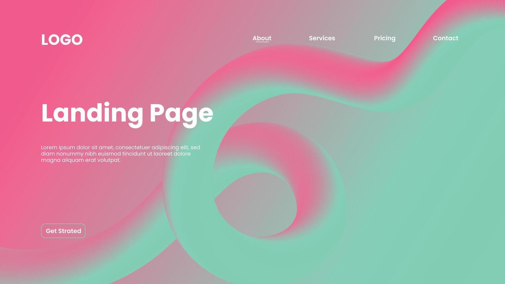 Bright gradient landing page background with abstract 3D swirl shapes in pink and green tones, perfect for websites, banners, and digital presentations. vector